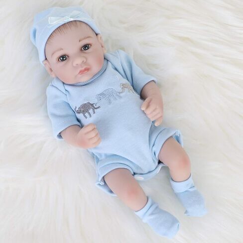 ENADOLL Reborn Baby Boy Doll واقعية سيليكون الفينيل 10 بوصة لينة الجسم نابض بالحياة دمية هدية مجموعة للأعمار 3+ (عيون مفتوحة الصبي الأزرق) in Kuwait