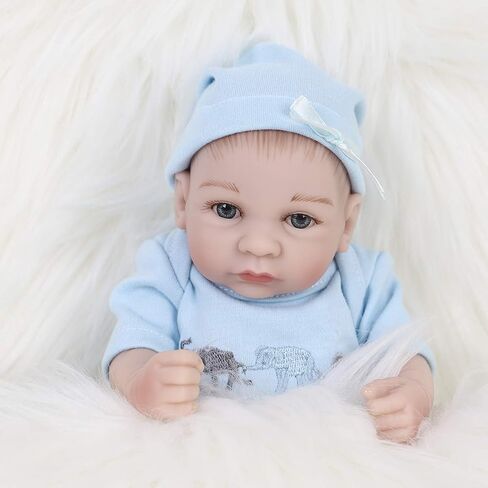 ENADOLL Reborn Baby Boy Doll واقعية سيليكون الفينيل 10 بوصة لينة الجسم نابض بالحياة دمية هدية مجموعة للأعمار 3+ (عيون مفتوحة الصبي الأزرق) in Kuwait