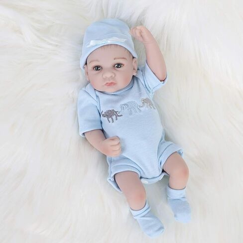 ENADOLL Reborn Baby Boy Doll واقعية سيليكون الفينيل 10 بوصة لينة الجسم نابض بالحياة دمية هدية مجموعة للأعمار 3+ (عيون مفتوحة الصبي الأزرق) in Kuwait