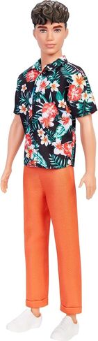 دمية Barbie Ken Fashionistas رقم 184 ذات شعر بني قصير وقميص هاواي وسروال برتقالي وحذاء أبيض in Saudi Arabia