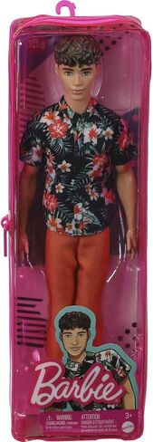دمية Barbie Ken Fashionistas رقم 184 ذات شعر بني قصير وقميص هاواي وسروال برتقالي وحذاء أبيض in Saudi Arabia