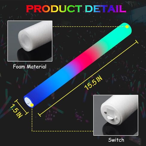 KOSNPATY 15 Pcs Foam Sticks Bulk, LED Light Up Glow in the Dark Party Supplies for Kids Adults, 3 Flash Modes, for Wedding Halloween Birthday Christmas Rave Party Favors in Saudi Arabia