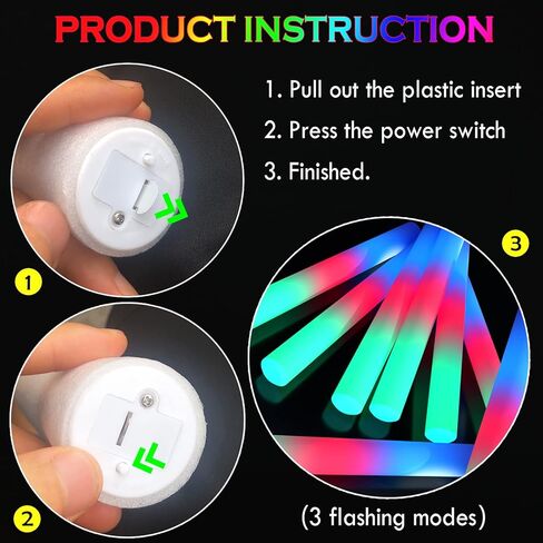 KOSNPATY 15 Pcs Foam Sticks Bulk, LED Light Up Glow in the Dark Party Supplies for Kids Adults, 3 Flash Modes, for Wedding Halloween Birthday Christmas Rave Party Favors in Saudi Arabia