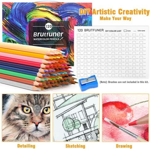 LBW Watercolor Pencils 120 Professional Water Color Pencils Set Colored Pencils for Adult Coloring Book Blending Sketching in Kuwait