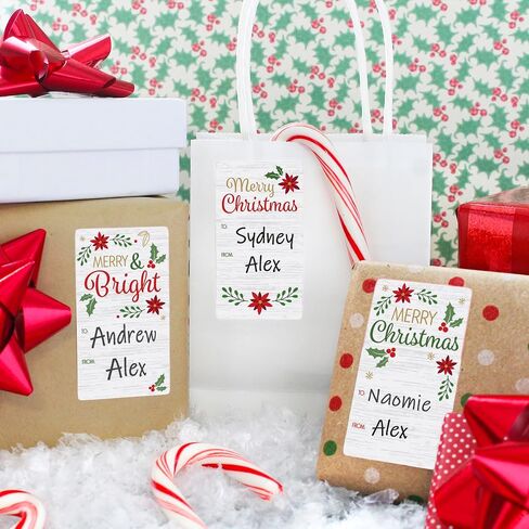 ملصقات بطاقة هدايا عيد الميلاد المجيد من Poinsettia - 75 بطاقة - ملصقات تغليف هدايا هولي جرينري وتوت تُقشر وتُلصق - ملصقات ورقية لاصقة ذاتية اللصق للعطلة حمراء وخضراء in Saudi Arabia