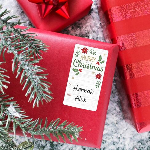 ملصقات بطاقة هدايا عيد الميلاد المجيد من Poinsettia - 75 بطاقة - ملصقات تغليف هدايا هولي جرينري وتوت تُقشر وتُلصق - ملصقات ورقية لاصقة ذاتية اللصق للعطلة حمراء وخضراء in Saudi Arabia
