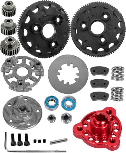 RCarmumb RC 83T ترقيات جزء لـ 1/10 Slash 2WD VXL، Rustler/Stampede/Bandit 2WD VXL XL-5,48P 83T Spur Gear w/ 21T 23T 25T وقابض النعال ومجموعة إعادة بناء النعال ولوحة الضغط، أحمر in Kuwait