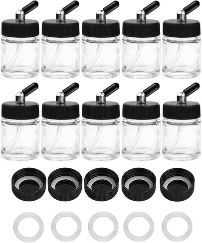 10pk 0.75oz Glass Airbrush Bottles, 30° Siphon with Silicone Caps in Kuwait