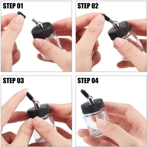 10pk 0.75oz Glass Airbrush Bottles, 30° Siphon with Silicone Caps in Kuwait