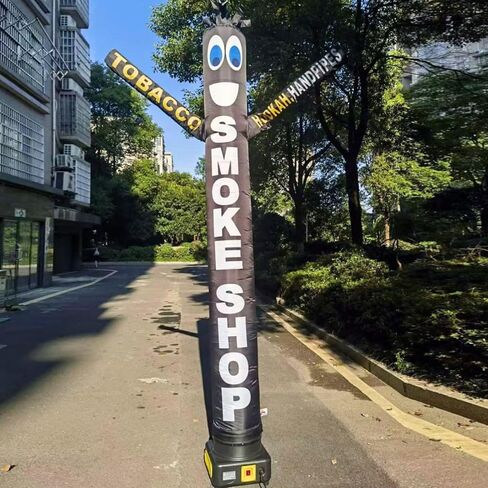 10 أقدام طويل القامة متجر الدخان الهواء نفخ Tubeman راقص الشيشة أنابيب اليد الرقص بطريقة مثالية الحصول على العلامة التجارية التجارية لاحظت أنبوب الدمى الرجل متوافق مع 12 "قطر الفيلكرو جبل دون منفاخ أسود (10 قدم) in Kuwait