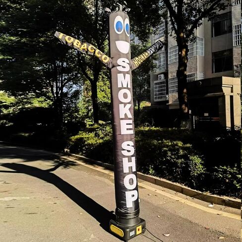 10 أقدام طويل القامة متجر الدخان الهواء نفخ Tubeman راقص الشيشة أنابيب اليد الرقص بطريقة مثالية الحصول على العلامة التجارية التجارية لاحظت أنبوب الدمى الرجل متوافق مع 12 "قطر الفيلكرو جبل دون منفاخ أسود (10 قدم) in Kuwait