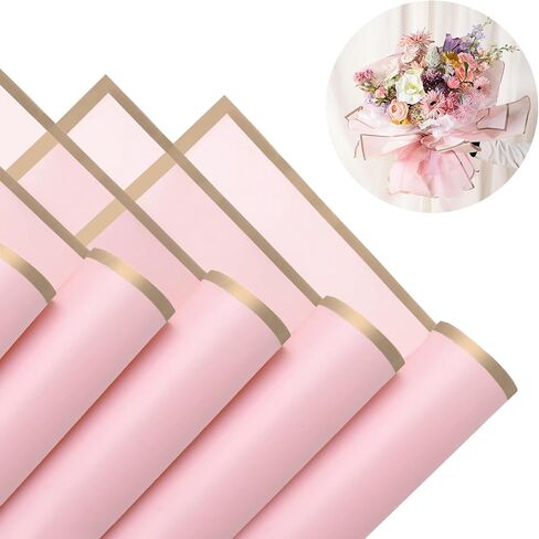 Gloreyan 40 ورقة 4 ألوان حافة ذهبية ورق تغليف الزهور، باقة زهور مقاومة للماء DIY Crafts Fresh Flower Bouquet Wrap Gift Box مواد التعبئة والتغليف لوازم الزهور، 22.8 * 22.8 بوصة (لون رومانسي) in Kuwait