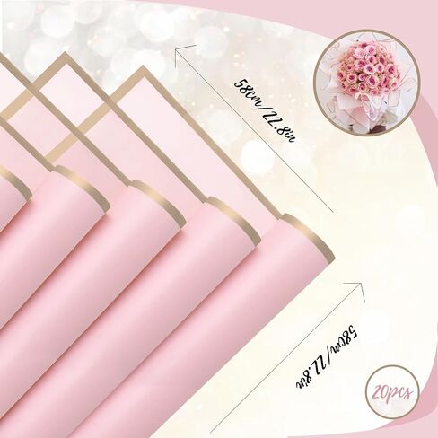 Gloreyan 40 ورقة 4 ألوان حافة ذهبية ورق تغليف الزهور، باقة زهور مقاومة للماء DIY Crafts Fresh Flower Bouquet Wrap Gift Box مواد التعبئة والتغليف لوازم الزهور، 22.8 * 22.8 بوصة (لون رومانسي) in Kuwait