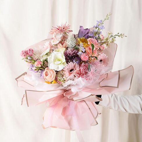 Gloreyan 40 ورقة 4 ألوان حافة ذهبية ورق تغليف الزهور، باقة زهور مقاومة للماء DIY Crafts Fresh Flower Bouquet Wrap Gift Box مواد التعبئة والتغليف لوازم الزهور، 22.8 * 22.8 بوصة (لون رومانسي) in Kuwait