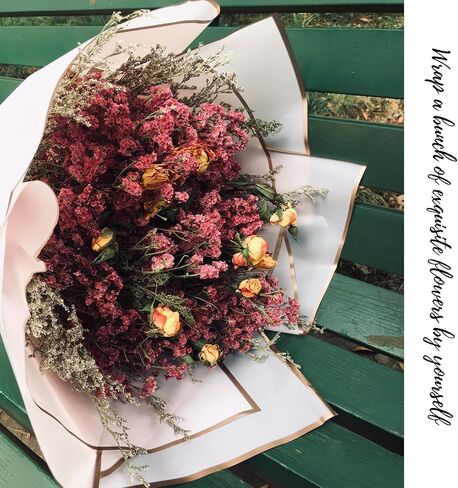Gloreyan 40 ورقة 4 ألوان حافة ذهبية ورق تغليف الزهور، باقة زهور مقاومة للماء DIY Crafts Fresh Flower Bouquet Wrap Gift Box مواد التعبئة والتغليف لوازم الزهور، 22.8 * 22.8 بوصة (لون رومانسي) in Kuwait