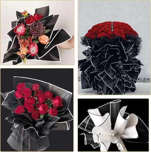 Gloreyan 40 ورقة 4 ألوان حافة ذهبية ورق تغليف الزهور، باقة زهور مقاومة للماء DIY Crafts Fresh Flower Bouquet Wrap Gift Box مواد التعبئة والتغليف لوازم الزهور، 22.8 * 22.8 بوصة (لون رومانسي) in Kuwait