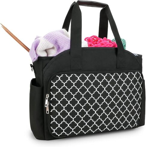 Knitting Bag Yarn Storage Tote - Yarn Storage Organizer, Crochet Organizer Bag with Crochet Hooks, Yarn Skiens, Knitting Needles and Accessories (Black) in Kuwait