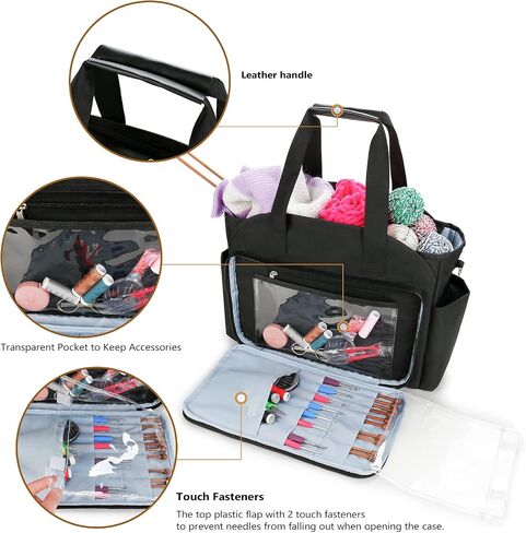 Knitting Bag Yarn Storage Tote - Yarn Storage Organizer, Crochet Organizer Bag with Crochet Hooks, Yarn Skiens, Knitting Needles and Accessories (Black) in Kuwait