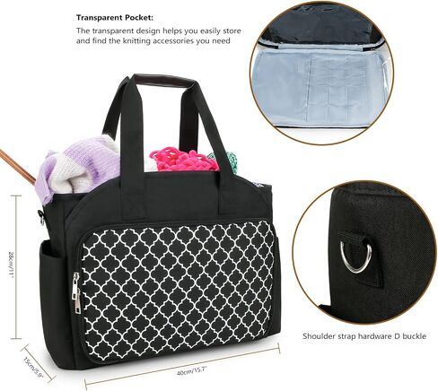 Knitting Bag Yarn Storage Tote - Yarn Storage Organizer, Crochet Organizer Bag with Crochet Hooks, Yarn Skiens, Knitting Needles and Accessories (Black) in Kuwait