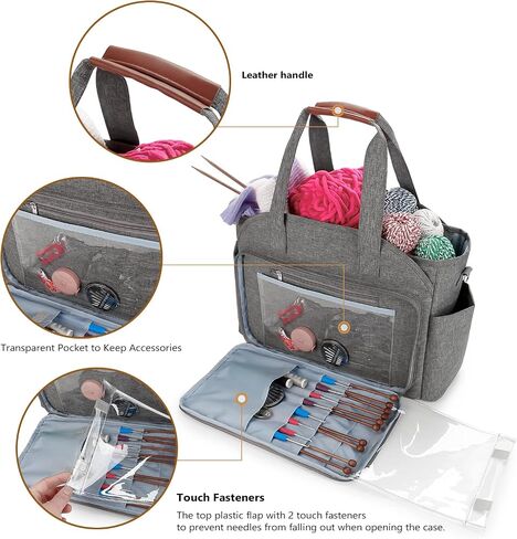 Knitting Bag Yarn Storage Tote - Yarn Storage Organizer, Crochet Organizer Bag with Crochet Hooks, Yarn Skiens, Knitting Needles and Accessories (Black) in Kuwait