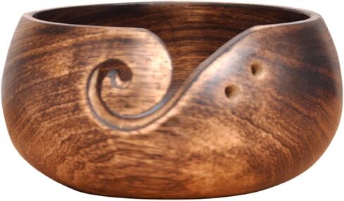 وعاء غزل خشبي مصنوع يدويًا من قبل حرفيين هنديين مع خشب المانجو الممتاز للحياكة والكروشيه - مع ثقوب للحفاظ على إبر الحياكة - مجموعة عيد الأم 2019 in Kuwait