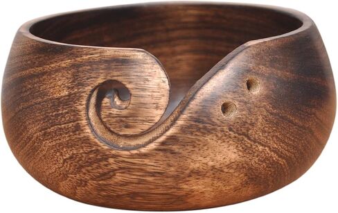 وعاء غزل خشبي مصنوع يدويًا من قبل حرفيين هنديين مع خشب المانجو الممتاز للحياكة والكروشيه - مع ثقوب للحفاظ على إبر الحياكة - مجموعة عيد الأم 2019 in Kuwait