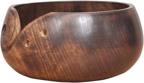 وعاء غزل خشبي مصنوع يدويًا من قبل حرفيين هنديين مع خشب المانجو الممتاز للحياكة والكروشيه - مع ثقوب للحفاظ على إبر الحياكة - مجموعة عيد الأم 2019 in Kuwait