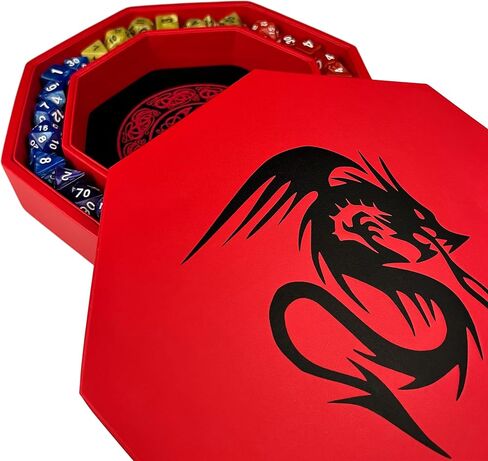 علبة النرد من Luck Lab مقاس 20.32 سم - باللون الأحمر - مع غطاء ومنطقة تحريك النرد لألعاب الطاولة من أجل لعبة RPG - تصميم التنين in Kuwait