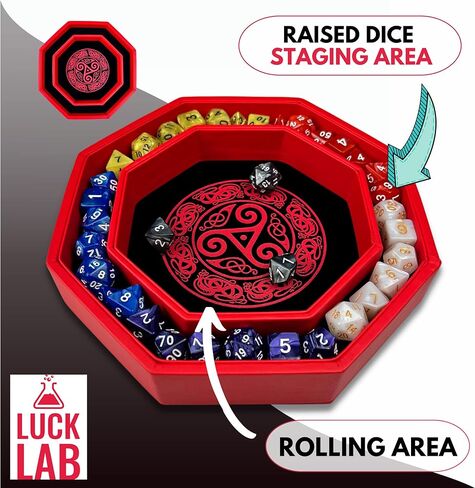 علبة النرد من Luck Lab مقاس 20.32 سم - باللون الأحمر - مع غطاء ومنطقة تحريك النرد لألعاب الطاولة من أجل لعبة RPG - تصميم التنين in Kuwait