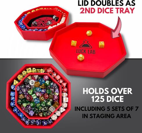 علبة النرد من Luck Lab مقاس 20.32 سم - باللون الأحمر - مع غطاء ومنطقة تحريك النرد لألعاب الطاولة من أجل لعبة RPG - تصميم التنين in Kuwait