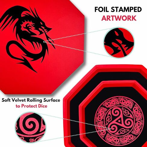 علبة النرد من Luck Lab مقاس 20.32 سم - باللون الأحمر - مع غطاء ومنطقة تحريك النرد لألعاب الطاولة من أجل لعبة RPG - تصميم التنين in Kuwait
