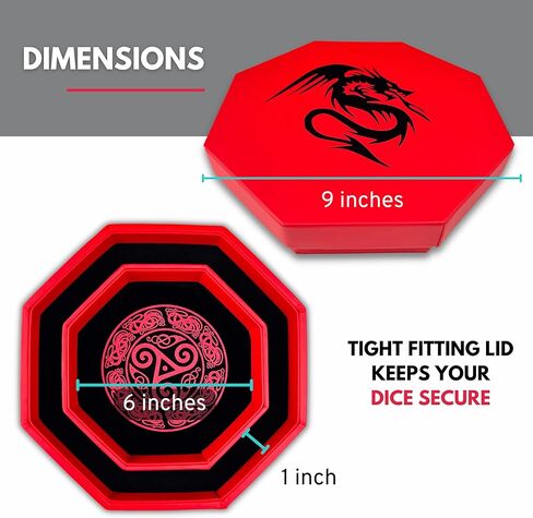 علبة النرد من Luck Lab مقاس 20.32 سم - باللون الأحمر - مع غطاء ومنطقة تحريك النرد لألعاب الطاولة من أجل لعبة RPG - تصميم التنين in Kuwait