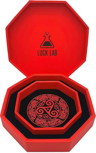 علبة النرد من Luck Lab مقاس 20.32 سم - باللون الأحمر - مع غطاء ومنطقة تحريك النرد لألعاب الطاولة من أجل لعبة RPG - تصميم التنين in Kuwait