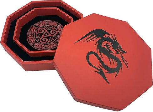 علبة النرد من Luck Lab مقاس 20.32 سم - باللون الأحمر - مع غطاء ومنطقة تحريك النرد لألعاب الطاولة من أجل لعبة RPG - تصميم التنين in Kuwait