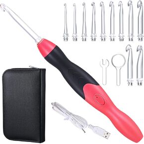11 Sizes Lighted Crochet Hooks Set Rechargeable Crochet Hook Light Up Crochet Hooks with Case, Interchangeable Heads 2.5 mm to 8 mm for DIY Craft Supplies (Purple-Black) in Saudi Arabia