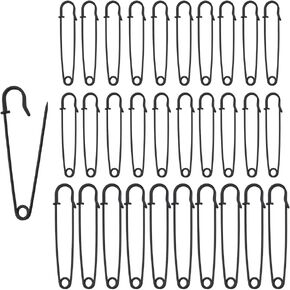 30pcs Large Safety Pins, 4" and 3" Heavy Duty Safety Pins Assorted, Black Safety Pins Large for Clothes Leather Canvas Blankets