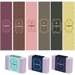 PH PandaHall 90PCS Handmade Wrap Label Tape, 9 Styles Floral Kraft Paper Soap Wrappers Vertical Soap Paper Tag Soap Sleeves Covers for Soap Lotion Bars Bath Gift Wrapping, 8.2 Inch Long