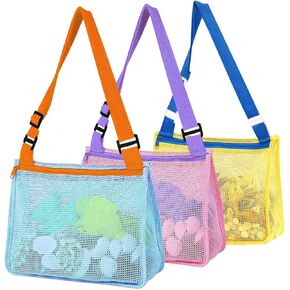 حقيبة شبكية لحمل صدفة الشاطئ، 3 عبوات من ألعاب رمل الشاطئ لحمل الأصداف، ألعاب الشاطئ وإكسسوارات السباحة للأولاد والبنات (وردي/أزرق/أصفر) in Kuwait