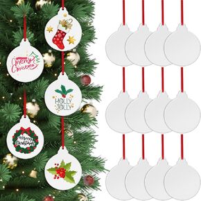 Yuxung 20 Pcs Christmas Single Side Sublimation Ornament Blanks with Red Strings Round Sublimation Ceramic Ornaments Bulk Ceramic Discs Ornament for Heat Press Printing Crafts Decorations DIY Gift in Saudi Arabia