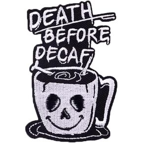 رقعة بتصميم جمجمة لكوب القهوة بعبارة «Death Before Decafy» بتصميم فاسق مضحك، ملصقات مزخرفة رائعة للملابس والسترات والحقائب ومستلزمات الخياطة التي تصنعها بنفسك in Kuwait
