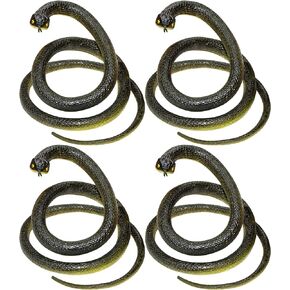 Porgaten Fake Snake Rubber Snake Toy, 4 Pieces Realistic Snakes That Look Real for Garden Props to Keep Birds Away, Novelty Toys for Playing Jokes Prank Stuff for Halloween Party Favor