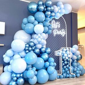 Felice Arts 162Pcs Boy's Birthday Different Blue Macaron Size Balloons Garland Kit Dark and Baby Blue Chrome White Balloons Arch Kit for Baby Shower Wedding Party Decoration in Kuwait