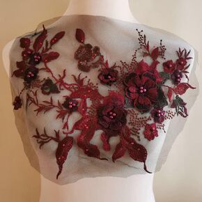 1 Pcs Embroidered Collar Handmade Sewing DIY Clothing Collar Lace Neckline Material False Collar Clothing Accessories (Black red)