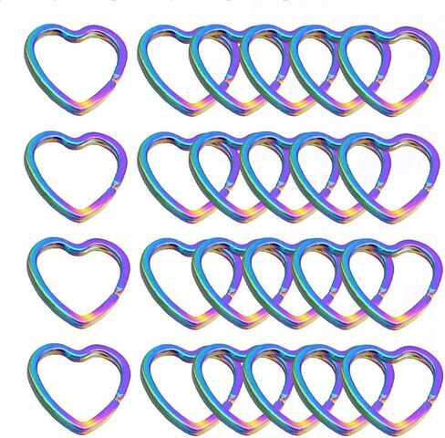 نوين حلقة مفاتيح ملونة على شكل قلب - حلقة قفز بالوان قوس قزح مصنوعة من الجلد لصناعة سلاسل المفاتيح والمجوهرات (قوس قزح (10 قطع))، 30 ملم in Kuwait