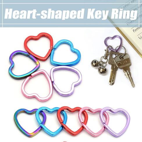 نوين حلقة مفاتيح ملونة على شكل قلب - حلقة قفز بالوان قوس قزح مصنوعة من الجلد لصناعة سلاسل المفاتيح والمجوهرات (قوس قزح (10 قطع))، 30 ملم in Kuwait