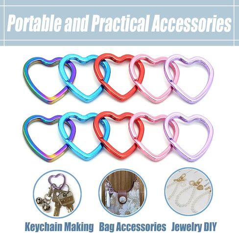 نوين حلقة مفاتيح ملونة على شكل قلب - حلقة قفز بالوان قوس قزح مصنوعة من الجلد لصناعة سلاسل المفاتيح والمجوهرات (قوس قزح (10 قطع))، 30 ملم in Kuwait