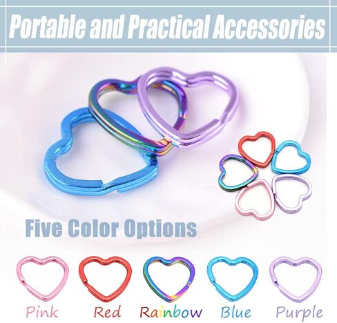 نوين حلقة مفاتيح ملونة على شكل قلب - حلقة قفز بالوان قوس قزح مصنوعة من الجلد لصناعة سلاسل المفاتيح والمجوهرات (قوس قزح (10 قطع))، 30 ملم in Kuwait
