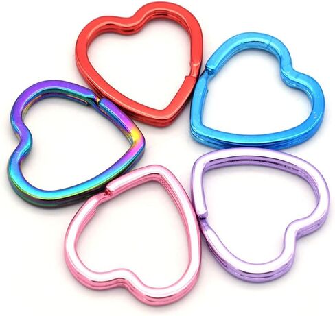 نوين حلقة مفاتيح ملونة على شكل قلب - حلقة قفز بالوان قوس قزح مصنوعة من الجلد لصناعة سلاسل المفاتيح والمجوهرات (قوس قزح (10 قطع))، 30 ملم in Kuwait
