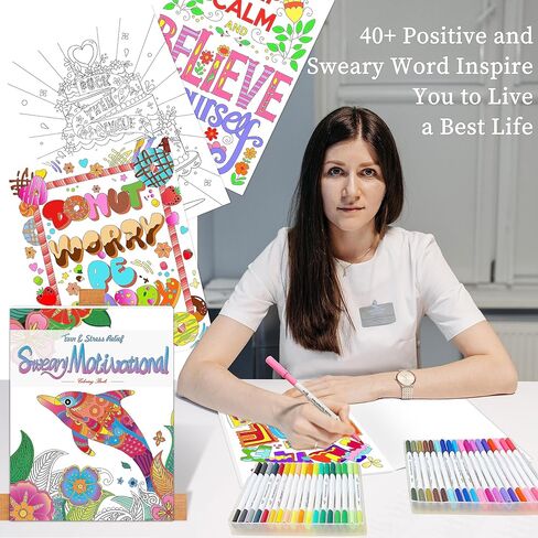 عدد قليل من كتب التلوين لكلمات أقسم لاسترخاء البالغين مع 36 قلم تحديد. كتاب تلوين مضحك للبالغين مع اقتباسات تحفيزية، وتخفيف التوتر والقلق، والتهدئة، والاسترخاء، وهدية لمحبي الشتائم in Kuwait