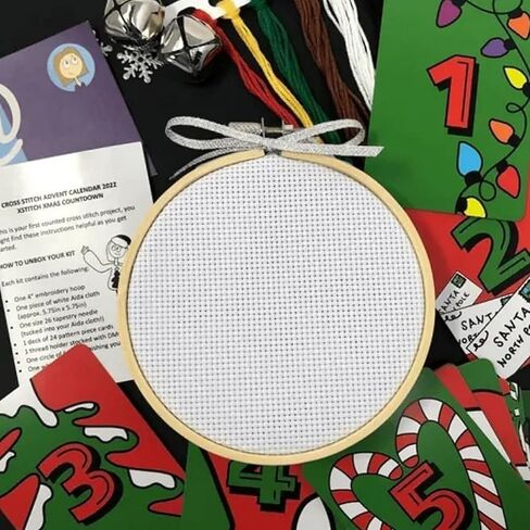 تقويم مجيء عبر الغرز، تقويم مجيء عيد الميلاد 2023، مجموعات غرز متقاطعة، طقم تطريز عيد الميلاد للفتيات والنساء المبتدئين (أصفر) in Kuwait
